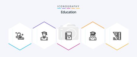 Illustration for Education 25 Line icon pack including . tools. notepad +. geometrical. woman - Royalty Free Image