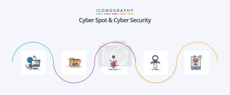 Ilustración de Cyber Spot And Cyber Security Line Filled Flat 5 Icon Pack Including newbie. baby. internet. web. spider - Imagen libre de derechos