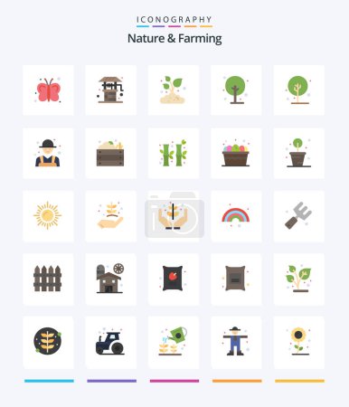 Téléchargez les illustrations : Creative Nature And Farming 25 Flat icon pack  Such As farmer. nature. farm. growth. farming - en licence libre de droit