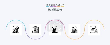 Ilustración de Real Estate Glyph 5 Icon Pack Including house . real . estate. house - Imagen libre de derechos