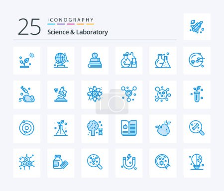Ilustración de Paquete de iconos Science 25 Blue Color incluyendo reproducción. fértil. libros. ciencia. matraz - Imagen libre de derechos