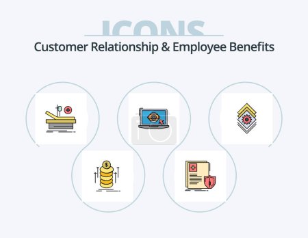 Illustration for Customer Relationship And Employee Benefits Line Filled Icon Pack 5 Icon Design. lcd. laptop. done. sheild. dual - Royalty Free Image