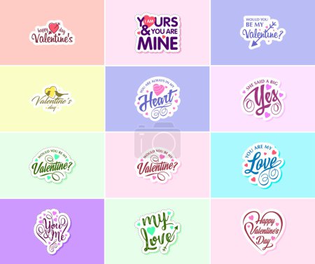 Téléchargez les illustrations : Heartwarming Valentine's Day Typography Stickers - en licence libre de droit