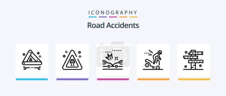 Ilustración de Road Accidents Line 5 Icon Pack Including gravel. car. accident. accidents. signaling. Creative Icons Design - Imagen libre de derechos