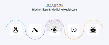 Téléchargez les illustrations : Biochemistry And Medicine Healthcare Glyph 5 Icon Pack Including medicine. medical. adn. tools . instruments - en licence libre de droit