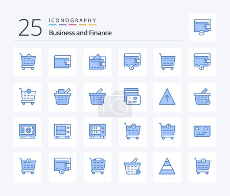 Téléchargez les illustrations : Finance 25 Blue Color icon pack including shopping cart. checkout. wallet. wallet. money - en licence libre de droit
