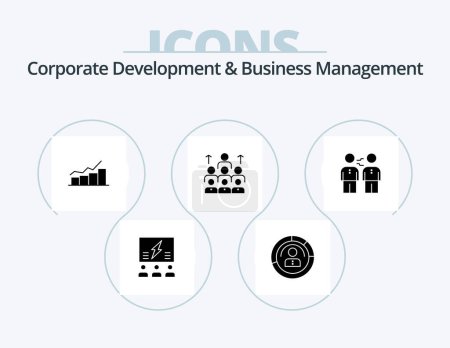 Ilustración de Corporate Development And Business Management Glyph Icon Pack 5 Icon Design. graph. chart. features. growth. profile - Imagen libre de derechos