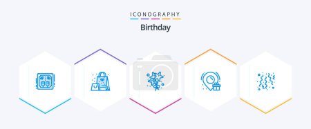 Téléchargez les illustrations : Birthday 25 Blue icon pack including confetti. birthday. surprise. location. birthday - en licence libre de droit