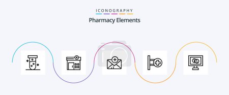 Téléchargez les photos : Pharmacy Elements Line 5 Icon Pack Including board. hospital . house. medical . mail - en image libre de droit