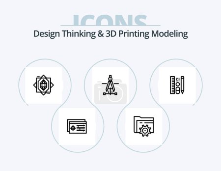 Téléchargez les illustrations : Design Thinking And D Printing Modeling Line Icon Pack 5 Icon Design. view. sports. box. king. entertainment - en licence libre de droit