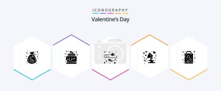 Téléchargez les illustrations : Valentines Day 25 Glyph icon pack including buy. love. extension. glass. anniversary - en licence libre de droit