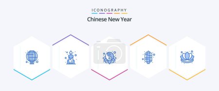 Illustration for Chinese New Year 25 Blue icon pack including flower. chinese. new year. year. lantern - Royalty Free Image
