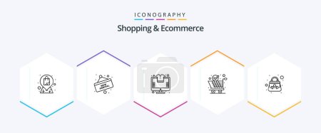 Téléchargez les illustrations : Shopping and Ecommerce 25 Line icon pack including ladies purse. international. online. global shipping. global delivery - en licence libre de droit