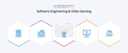 Illustration for Software Engineering And Video Gaming 25 Blue icon pack including dlc. addition. streaming. winner. sport - Royalty Free Image