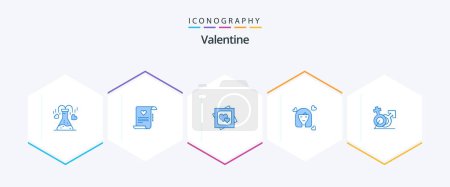 Téléchargez les illustrations : Valentine 25 Pack icône bleue comprenant avatar. personne. carte de mariage. Fille. carte de mariage - en licence libre de droit