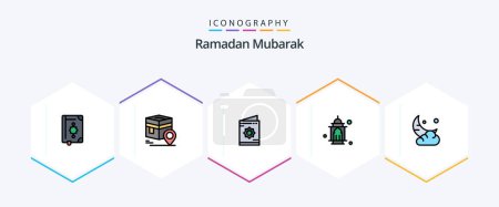 Illustration for Ramadan 25 FilledLine icon pack including islam. mosque. map. roza. ramadan - Royalty Free Image