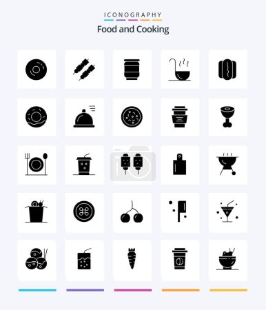Téléchargez les illustrations : Creative Food 25 Glyph Solid Black icon pack  Such As bread. hotdog. beer. food. ladle - en licence libre de droit