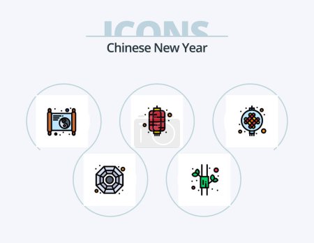 Ilustración de Chinese New Year Line Filled Icon Pack 5 Icon Design. shopping. christmas. santa-claus. bag. sled - Imagen libre de derechos
