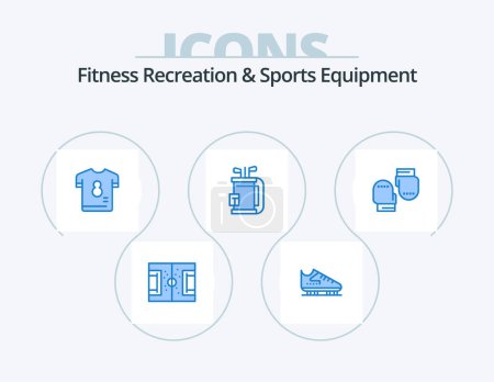 Ilustración de Fitness Recreación y equipo deportivo Blue Icon Pack 5 Icon Design. equipo. Bolsa. patines. fútbol. jugador - Imagen libre de derechos