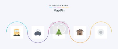 Téléchargez les illustrations : Map Pin Flat 5 Icon Pack Including . tree. service. dish - en licence libre de droit