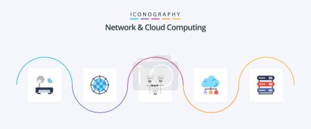 Illustration for Network And Cloud Computing Flat 5 Icon Pack Including computing. storage. technology. server. technology - Royalty Free Image