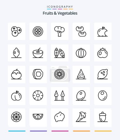 Ilustración de Frutas y verduras creativas Paquete de iconos de 25 esquemas, como frutas. comida. fruta. Frijol. orgánico - Imagen libre de derechos