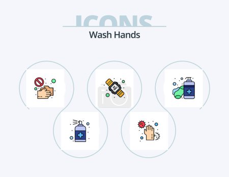 Illustration for Wash Hands Line Filled Icon Pack 5 Icon Design. hand care. bottle. care. spray. dry - Royalty Free Image