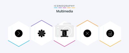Illustration for Multimedia 25 Glyph icon pack including media player. unlock. history. multimedia. media - Royalty Free Image