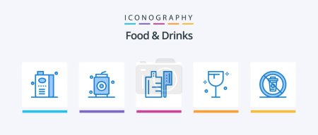Téléchargez les illustrations : Food and Drinks Blue 5 Icon Pack Including diet. wine. food. glass. drinks. Creative Icons Design - en licence libre de droit