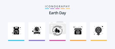 Téléchargez les illustrations : Pack Icône Jour de la Terre Glyphe 5 Y compris ampoule. l'écologie. célébration. date de la terre. goutte d'eau. Icônes créatives Design - en licence libre de droit