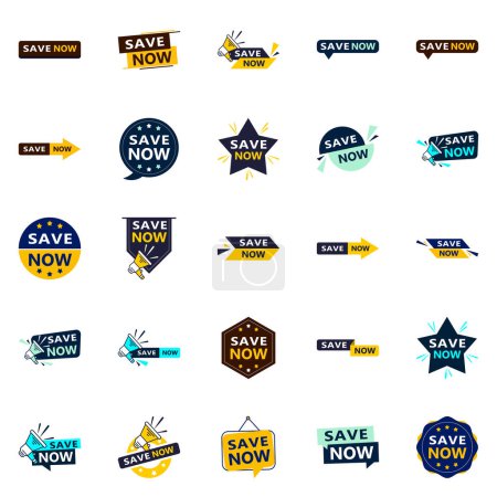 Ilustración de Save Now 25 Fresh Typographic Elements for a lively savings campaign - Imagen libre de derechos
