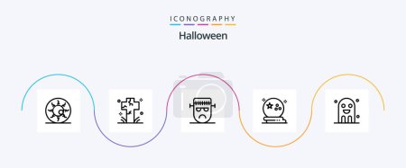 Téléchargez les illustrations : Pack d'icônes Halloween Line 5 Y compris la lune. chauve souris. tombe. halloween. visage - en licence libre de droit