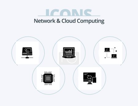 Illustration for Network And Cloud Computing Glyph Icon Pack 5 Icon Design. computing. computing. transfer. laptop. online - Royalty Free Image