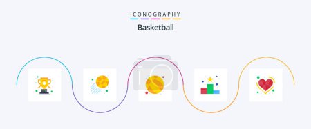 Téléchargez les illustrations : Basketball Flat Pack de 5 icônes y compris le ballon. classement. basket. position étoile. réalisation - en licence libre de droit