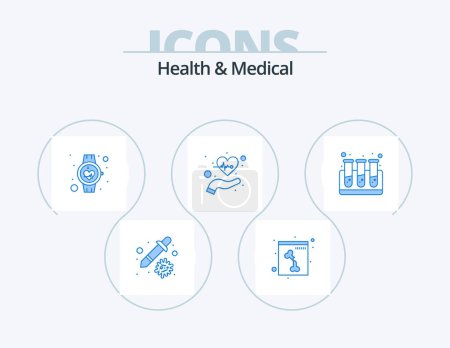 Téléchargez les illustrations : Health And Medical Blue Icon Pack 5 Icon Design. blood. life. healthcare. health. beat - en licence libre de droit