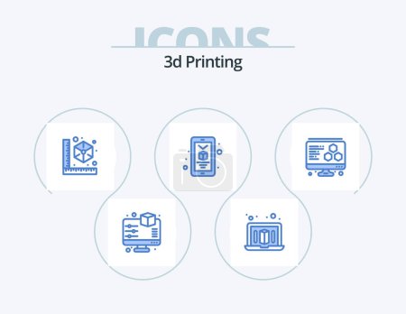 Téléchargez les illustrations : 3d Printing Blue Icon Pack 5 Icon Design. printing. smartphone. cube. printing. 3d - en licence libre de droit