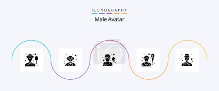 Illustration for Male Avatar Glyph 5 Icon Pack Including . detect. game. user. avatar - Royalty Free Image
