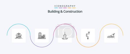 Téléchargez les illustrations : Building And Construction Line 5 Icon Pack Including tool. carpenter. office. drill. plumb - en licence libre de droit