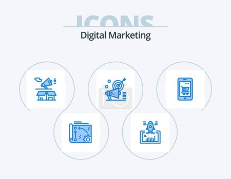 Illustration for Digital Marketing Blue Icon Pack 5 Icon Design. megaphone. startup. open. megaphone - Royalty Free Image
