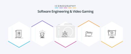 Illustration for Software Engineering And Video Gaming 25 Line icon pack including directory. archive. trophies. virus. insect - Royalty Free Image