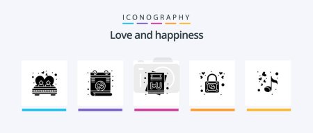 Illustration for Love Glyph 5 Icon Pack Including romantic. love. card. padlock. lock. Creative Icons Design - Royalty Free Image