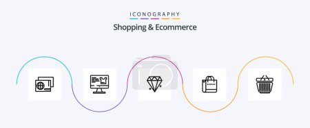 Téléchargez les illustrations : Shopping And Ecommerce Line 5 Icon Pack Including retail. shop. diamond. shopping. bag - en licence libre de droit
