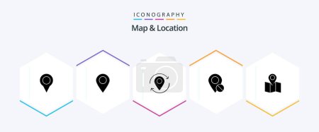 Téléchargez les illustrations : Map and Location 25 Glyph icon pack including . map. pin. location. pin - en licence libre de droit