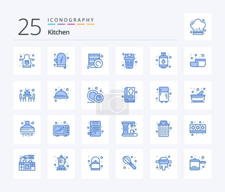 Ilustración de Cocina 25 Blue Color paquete de iconos incluyendo cocina. cilindro. placa. Basura. suprimir - Imagen libre de derechos