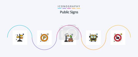 Illustration for Public Signs Line Filled Flat 5 Icon Pack Including image. moon. public transport. bus - Royalty Free Image