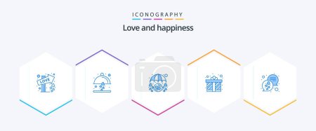 Illustration for Love 25 Blue icon pack including chat. present. heart. gift box. umbrella - Royalty Free Image
