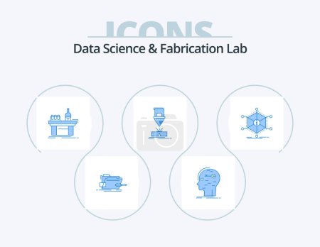 Illustration for Data Science And Fabrication Lab Blue Icon Pack 5 Icon Design. fabrication. cutting. key. production. lab - Royalty Free Image