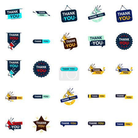 Illustration for 25 Fresh Vector Icons for a modern and fresh thank you message - Royalty Free Image