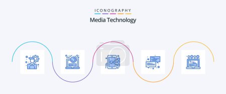 Illustration for Media Technology Blue 5 Icon Pack Including laptop. chat. focus. message. conversation - Royalty Free Image