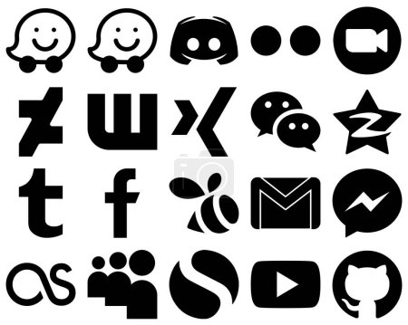 Illustration for 20 Elegant Black Solid Glyph Icons such as tencent. messenger. video. wechat and wattpad icons. Eye-catching and editable - Royalty Free Image